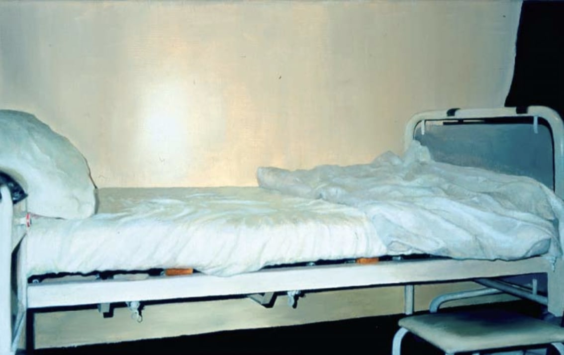 Kórházi ágy (Szent János Kórház, traumatológia), 2001, olaj, vászon, 25x40 cm
